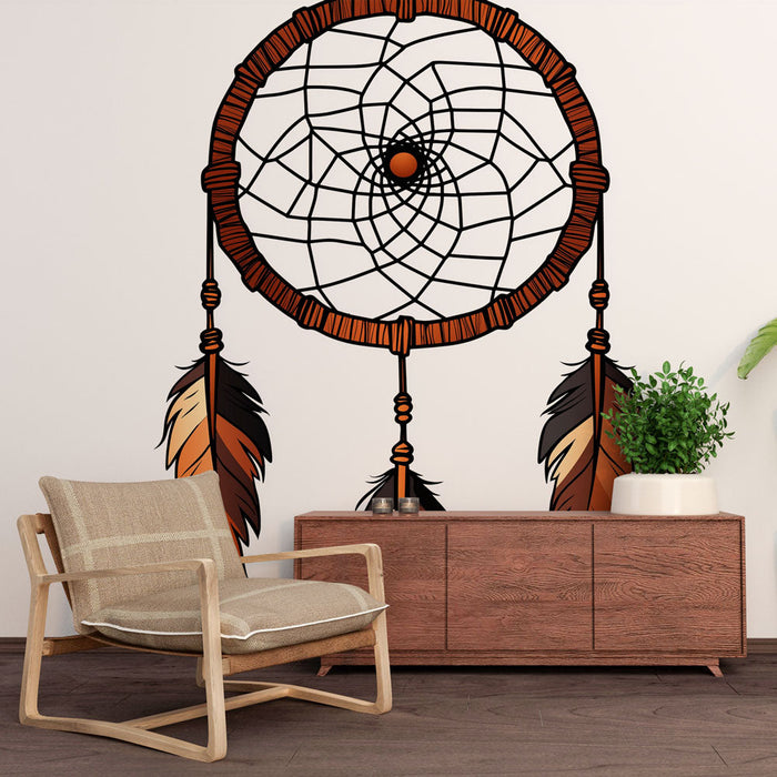 Mural Wallpaper dream catcher | Traditional pattern with elegant feathers