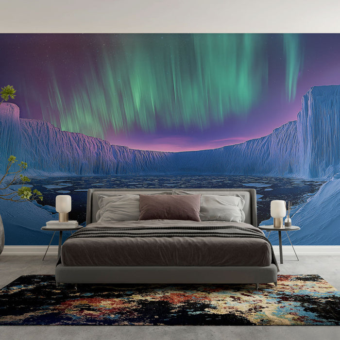 Стенопис тапет aurora borealis | Леден пейзаж под звездно небе