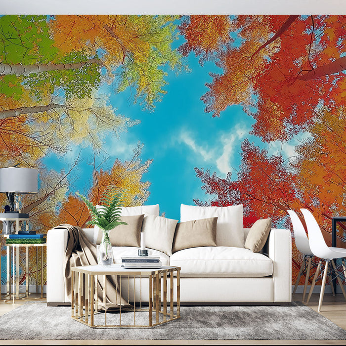 Mural Wallpaper autumnal | Blue sky and colorful autumn foliage