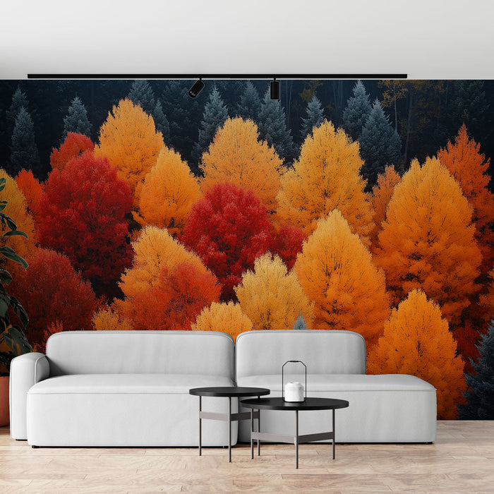 Mural Wallpaper autumnal | Colorful foliage with a mix of orange and red hues