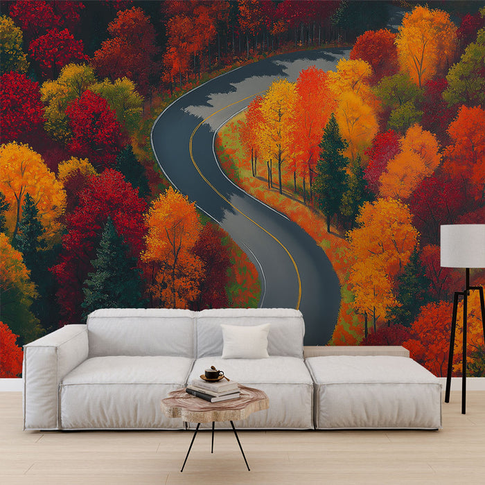 Papel pintado | Winding road amidst colorful foliage