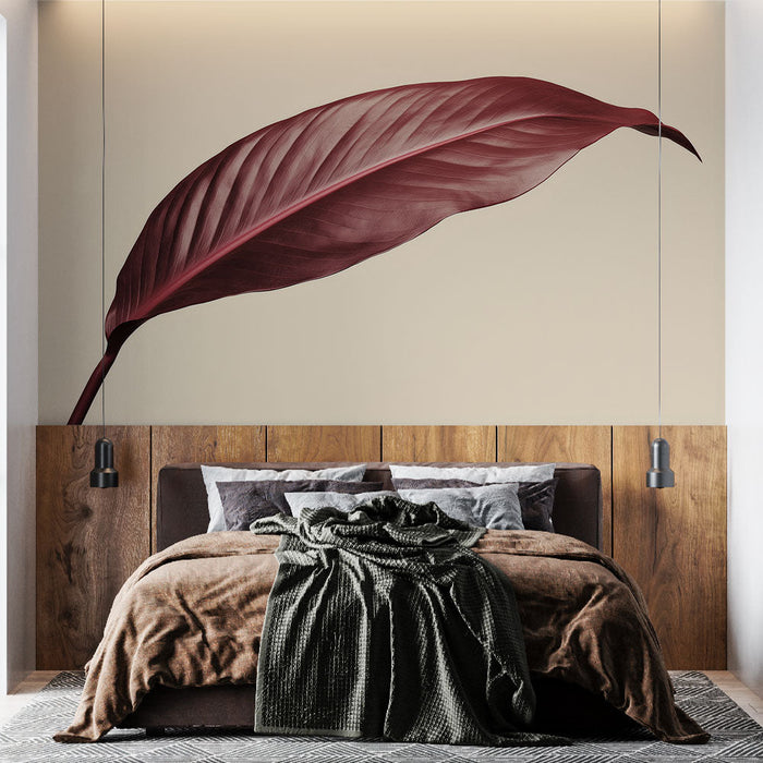 Tapeta z wzorem liści Bordeaux | Elegancki czerwony liść na jasnym tle