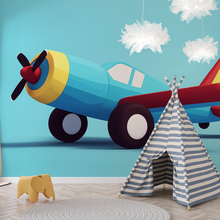 Mural Wallpaper colorful airplane | Graphic and playful airplane model for children