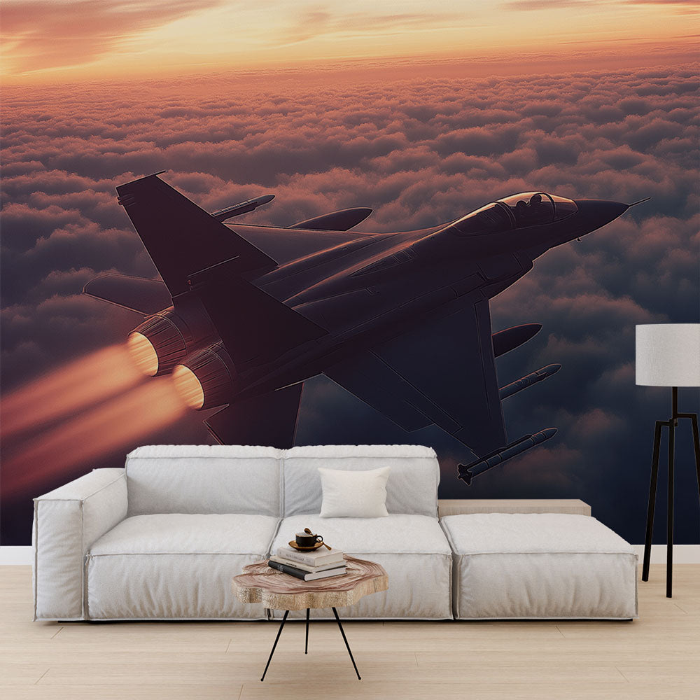 Carta da parati fighter jet in volo | Volando sopra le nuvole al tramo —  WonderMural, image size:1000x1000