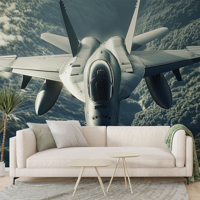 Mural Wallpaper modern-fighter-jet | Aerial view of a high-performance fighter jet
