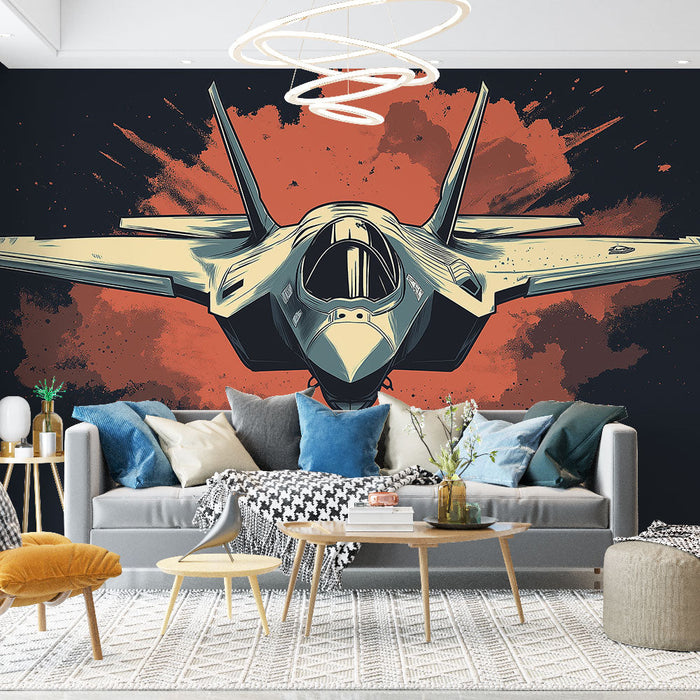 Mural Wallpaper fly | Illustration of a futuristic fighter jet on a dynamic background