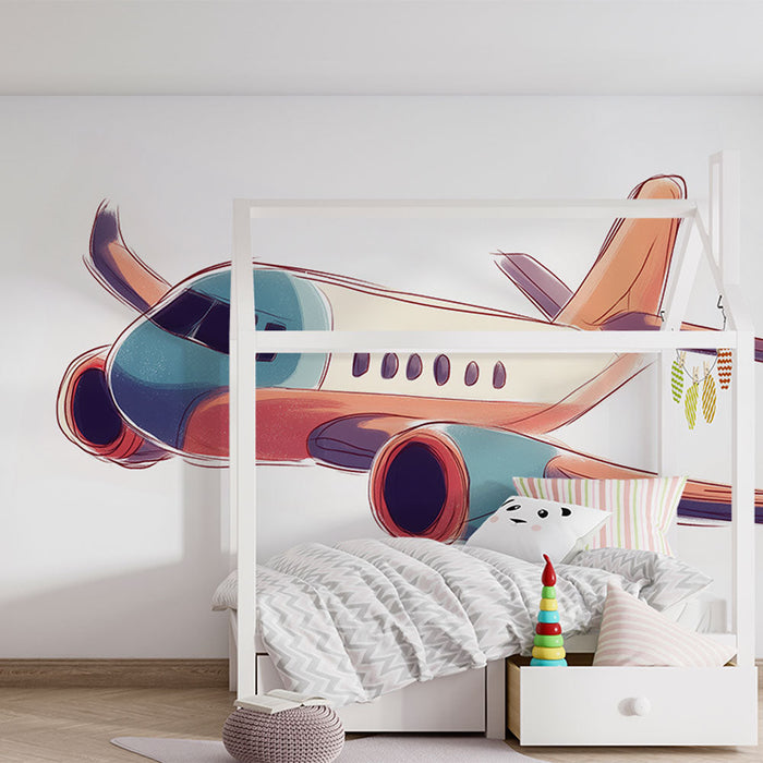 Mural Wallpaper plane | Playful illustration of a stylized plane in bright colors