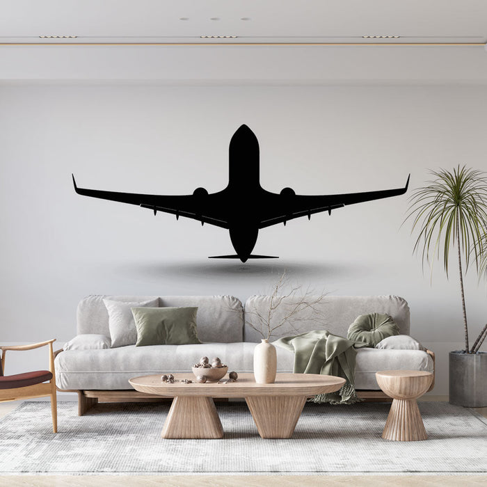 Mural Wallpaper airplane | Silhouette of an airplane in flight on a white background