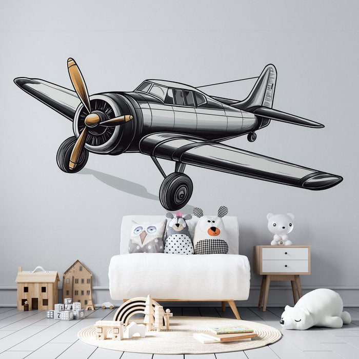Mural Wallpaper vintage airplane | Illustration of a classic airplane with golden propellers