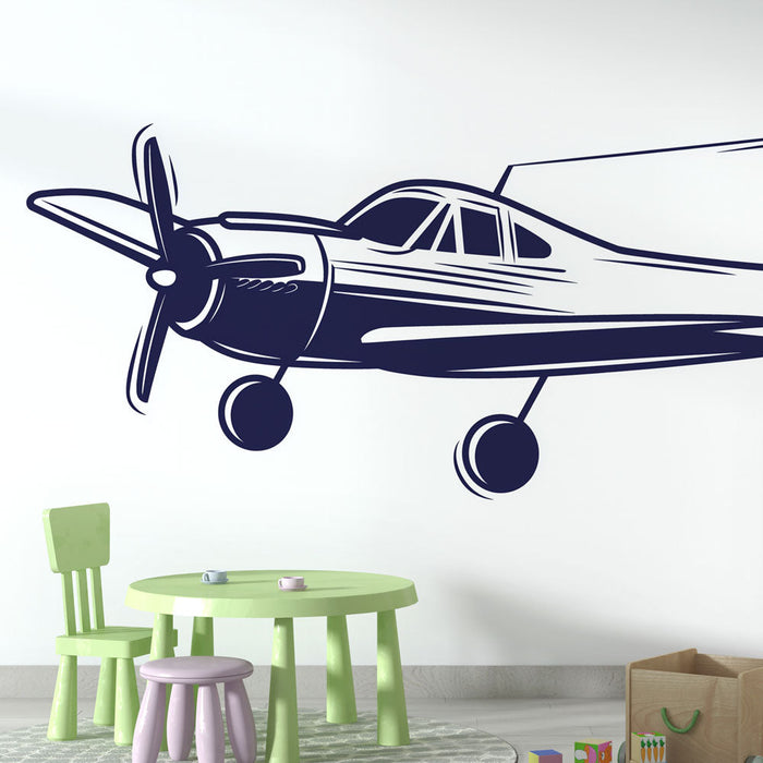 Mural Wallpaper vintage airplane | Illustration of a stylized airplane in blue vector