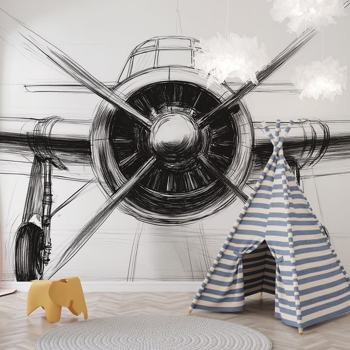 Mural Wallpaper vintage airplane | Stylized illustration of a propeller airplane