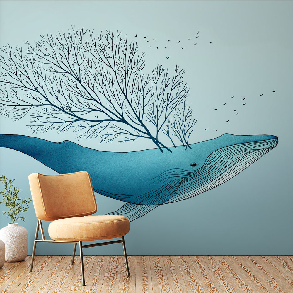 Papel pintado ballena artística | Una ballena estilizada con ramas de —  WonderMural, image size:1000x1000