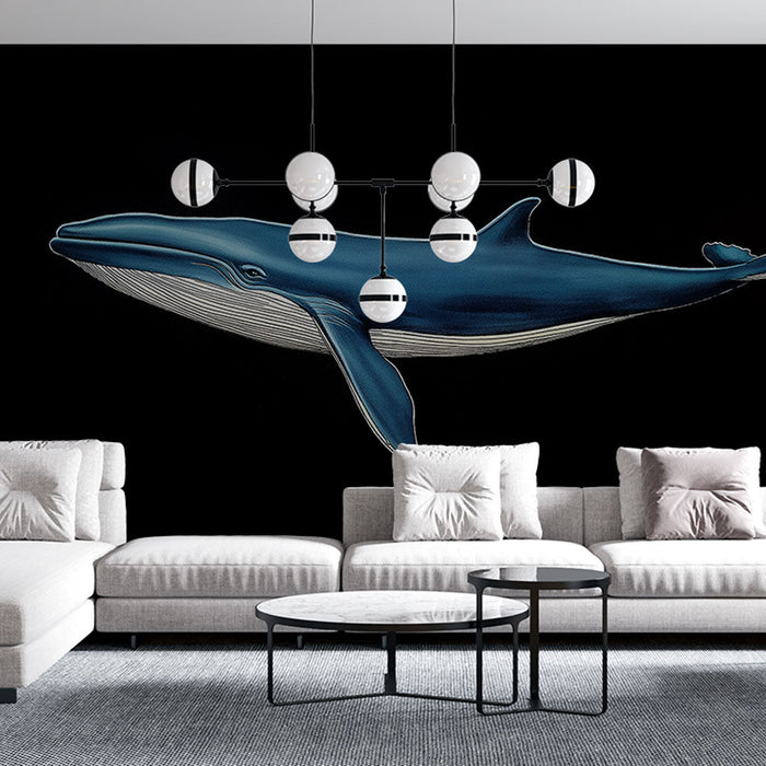 Muralna tapeta kit | Elegantna predstavitev modrega kita na črnem ozadju