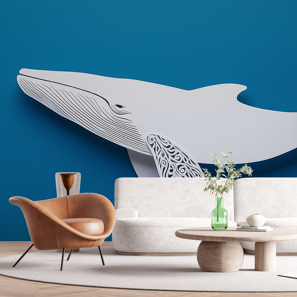 Papel pintado ballena | Silueta elegante de ballena con patrones decor —  WonderMural, image size:1000x1000