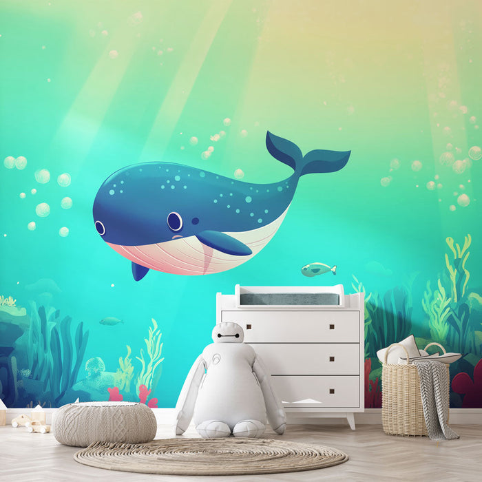 Tapeta wieloryb | Kolorowe elementy morskie i radosny wieloryb