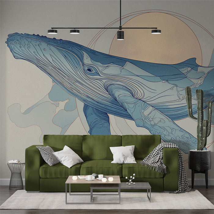 Fototapet kit | Umetniška ilustracija modrega kita z umirjeno ozadjem