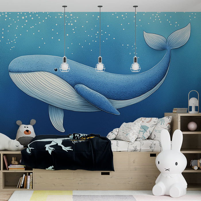Carta da parati balena | Illustrazione di una balena blu che nuota in un oceano rilassante