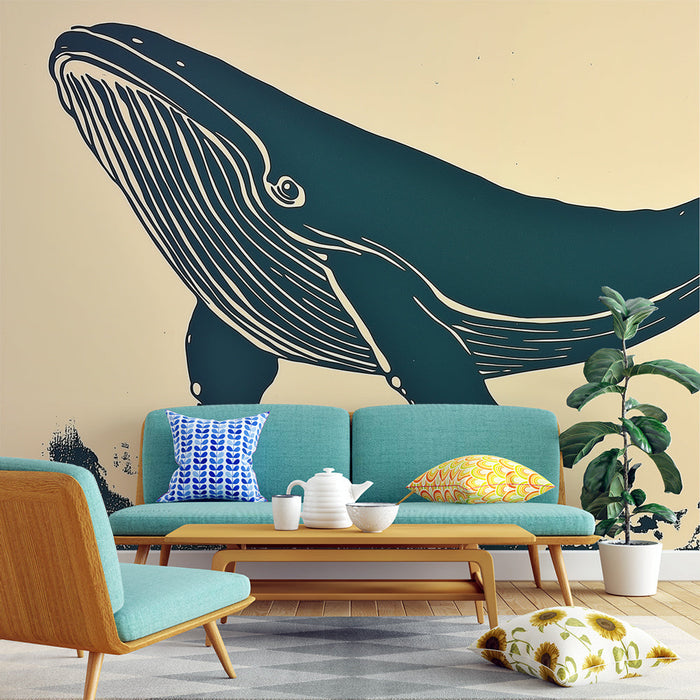 Tapeta kit | Stilizirana ilustracija veličastnega kita na mehkem ozadju