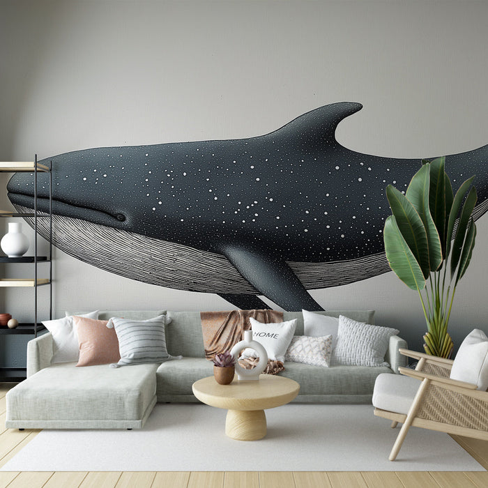 Tapeta wieloryb | Delikatne ilustracje wielorybów w nowoczesnym artystycznym stylu