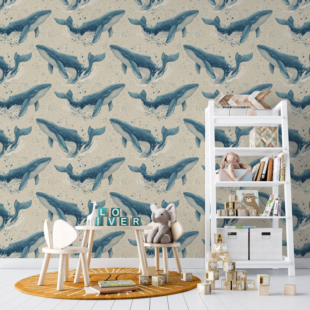 Papel pintado de ballena | Ballenas majestuosas en movimiento sobre un —  WonderMural, image size:1000x1000