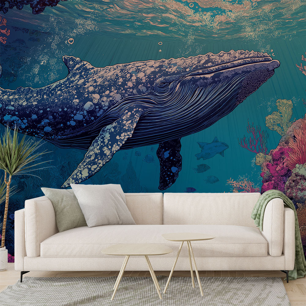 Papel pintado ballena | Una majestuosa ballena en medio de coloridos c —  WonderMural, image size:1000x1000