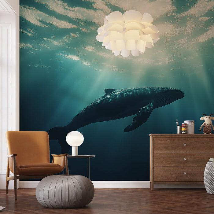 Tapeta wieloryb | Majestatyczny wieloryb pływający pod promieniami słońca