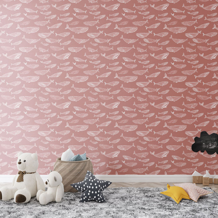 Fototapete Wale | Charmante Wal-Muster auf rosa Hintergrund