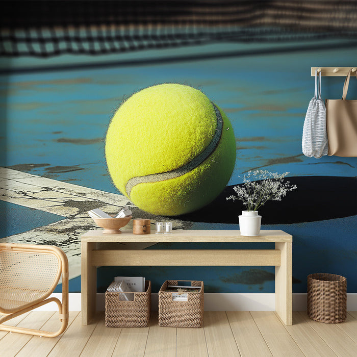 Fototapet tennisboll | Ljusgul boll på utomhusplan