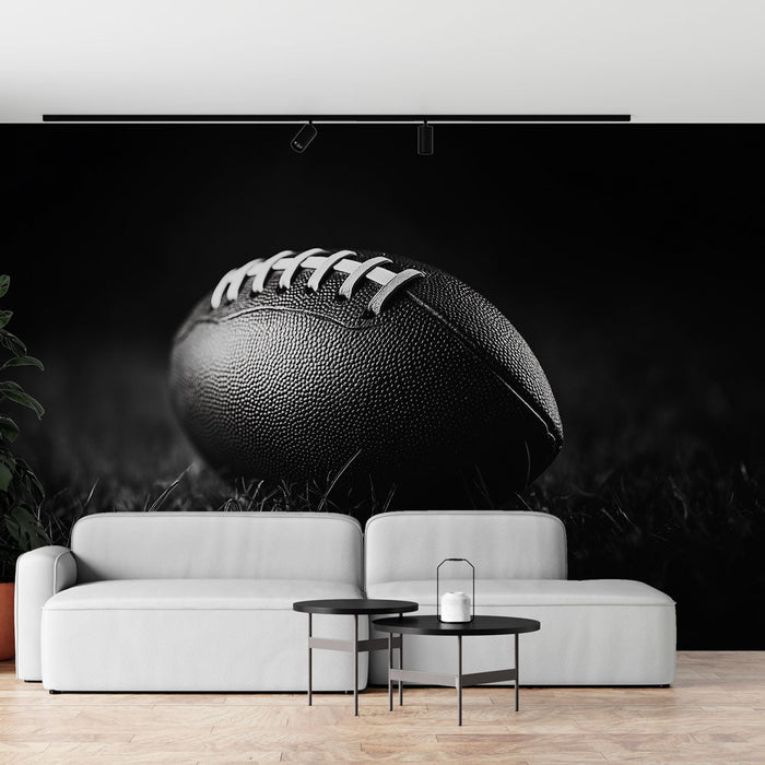 Mural Wallpaper American Football Ball | Sporty Elegance in Black and White