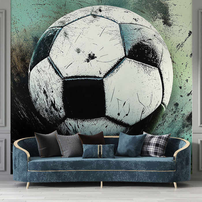 Mural Wallpaper dynamisk fotball-ball | Kunstnerisk illustrasjon av en ball i bevegelse