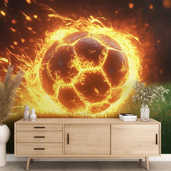 Mural Wallpaper flaming soccer ball | Energy and Passion on the Field