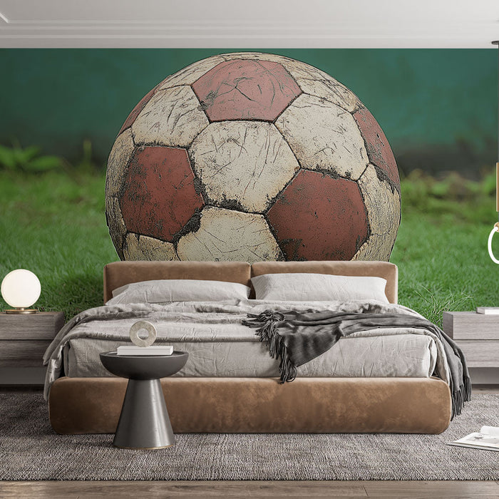 Falfestmény tapéta vintage futball-labda | Kopott és autentikus