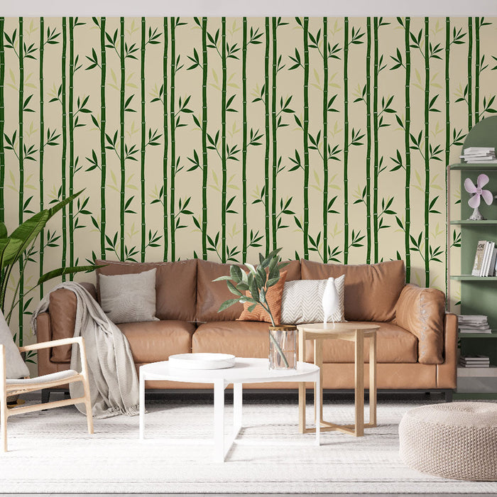 Papel de parede de bambu | Cana de bambu verde em fundo bege