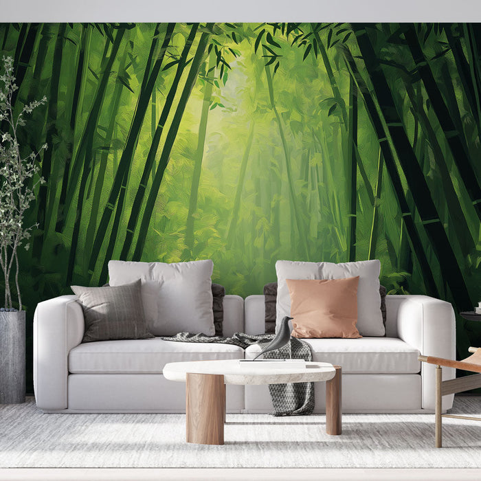 Papel pintado bamboo | Bright path in the heart of a bamboo forest