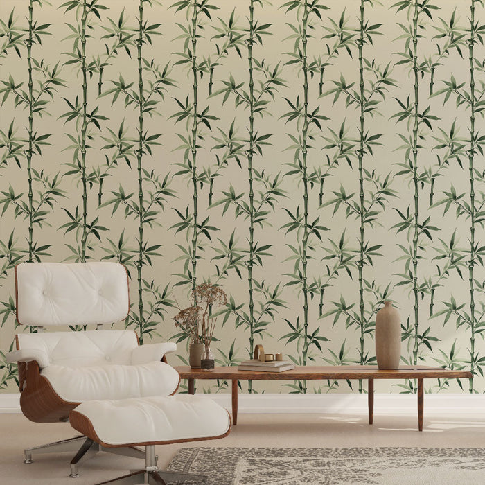 Bambusowa Tapeta | Elegancka ilustracja bambusa w pastelowej zieleni na jasnym tle