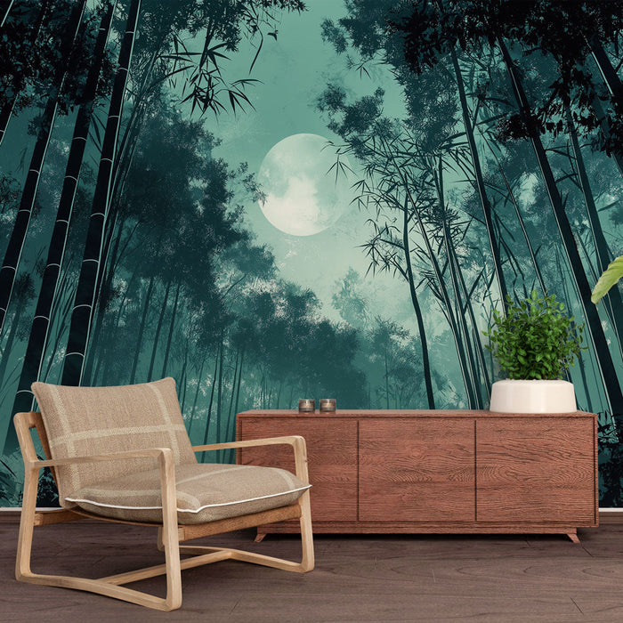 Mural Wallpaper bamboo | Mysterious bamboo forest under the moon