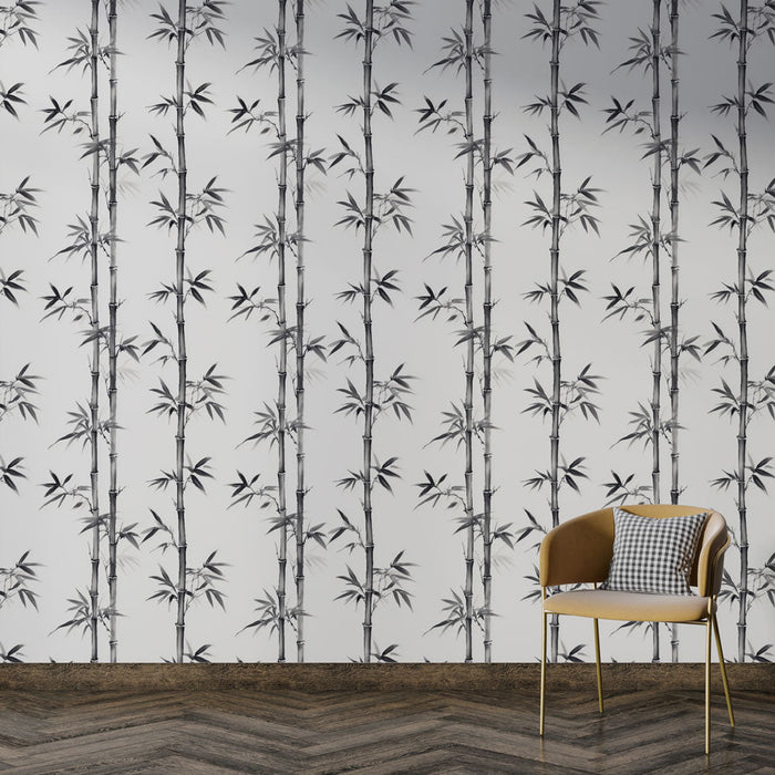 Fototapete Bambus | Bambusmotiv in Grautönen auf weißem Hintergrund