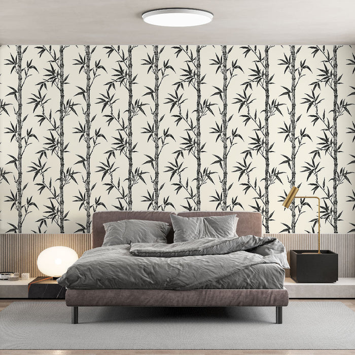 Fototapet bambus | Črni bambusov vzorec na kremnem ozadju