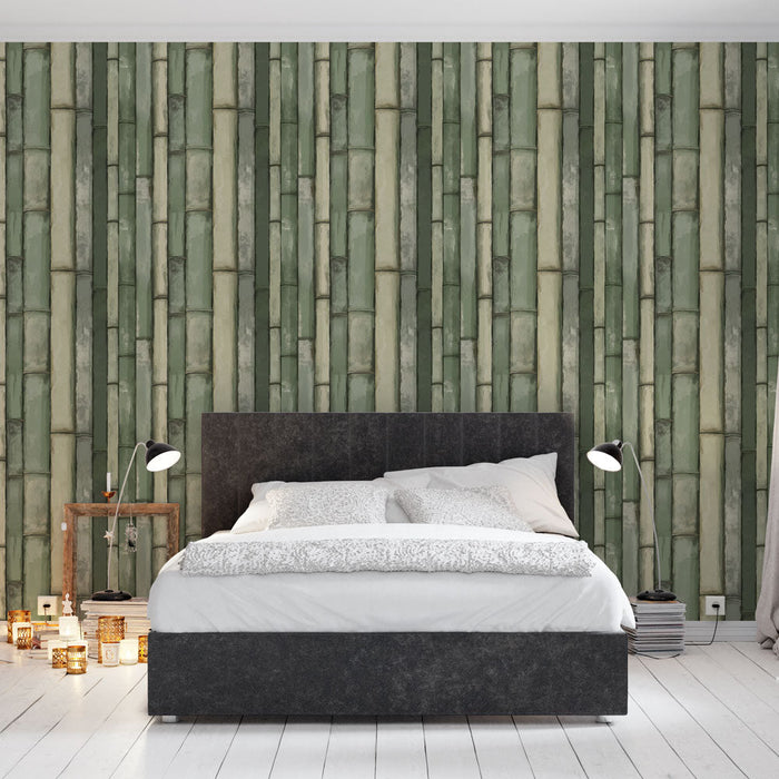 Bambusov mural | Motiv stabljike bambusa u zelenim nijansama