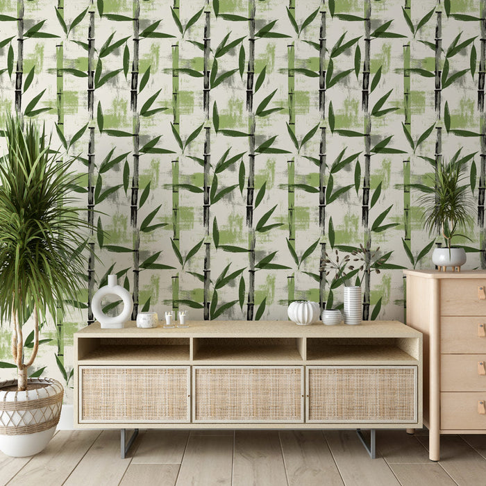 Fototapeet bambusest | Bambusevarte ja rohelise lehestiku muster