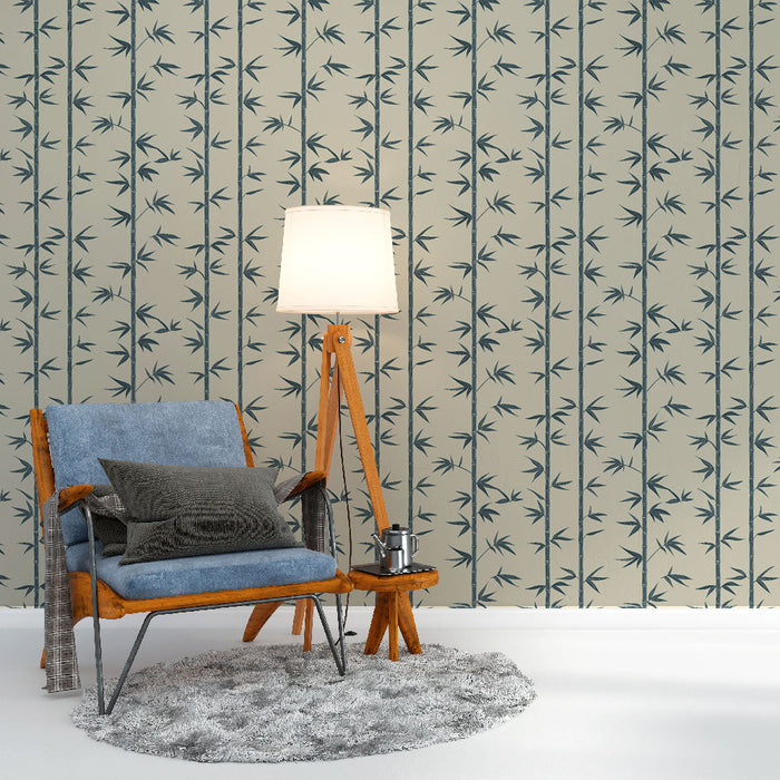 Bambusový tapetový obraz | Motiv bambusového stonku na krémovém pozadí