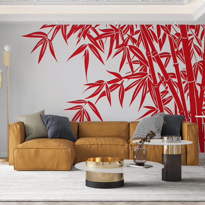 Tapeta crveni bambus | Elegantni uzorak crvenog bambusa na bijeloj pozadini