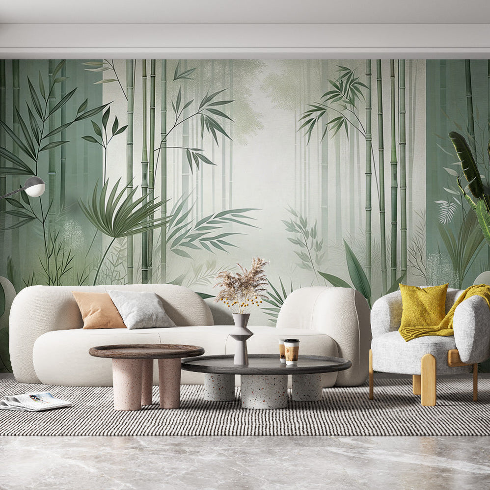 Bamboo Mural Wallpaper | Emerald Foliage Canopy View main image 1