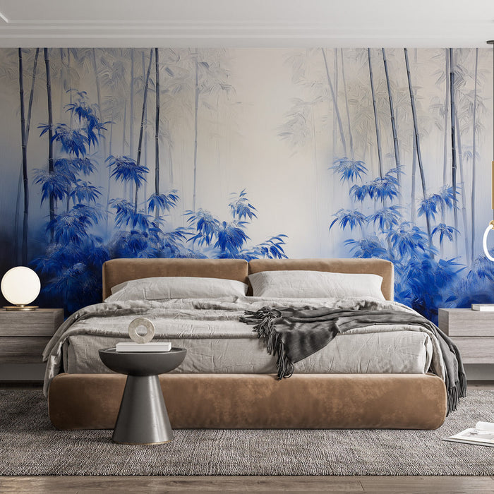 Mural Wallpaper blue bamboos | Elegant illustration of bamboos with soothing shades