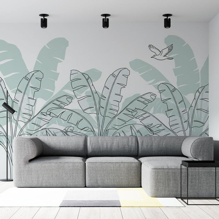 Bananier Mural Wallpaper | Contoured banana leaf pattern on light background