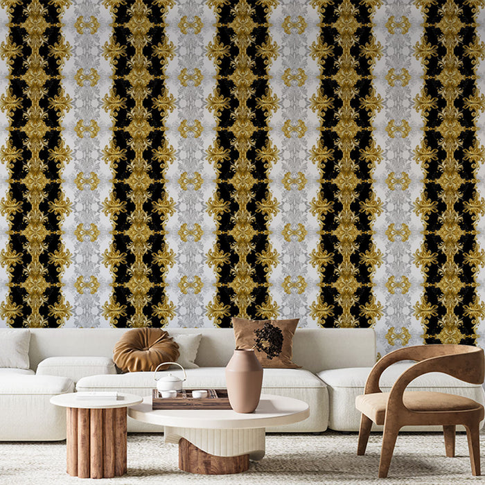 Tapetti barokki | Elegantit kultaiset, mustat ja valkoiset kuviot