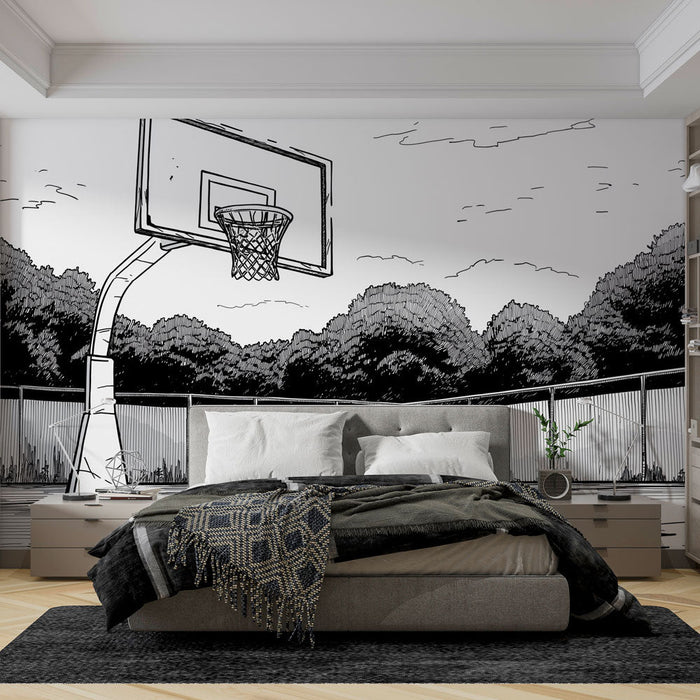 Mural Wallpaper basketball | Basketball court in the middle of nature