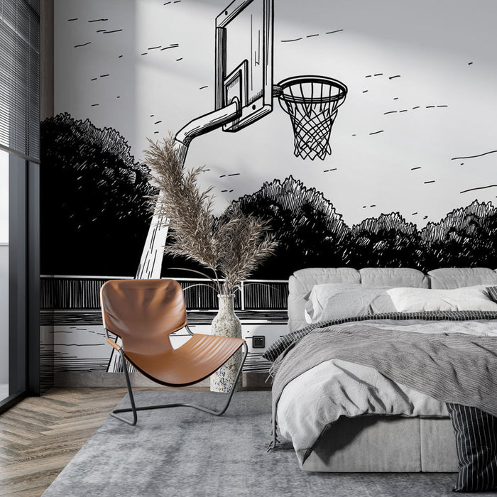 Mural Wallpaper basketball | Stylized outdoor court