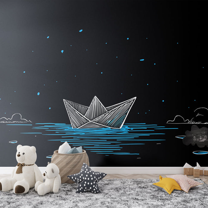 Tapeta łódź w origami | Minimalistyczny wzór łodzi na czarnym tle