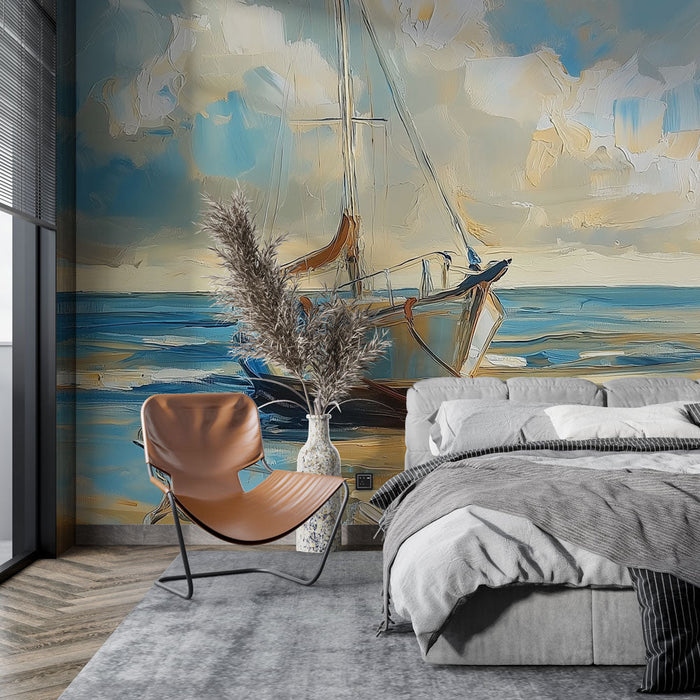 Ταπετσαρία σκάφος | Ιστιοφόρο αγκυροβολημένο σε μια ηλιόλουστη παραλία